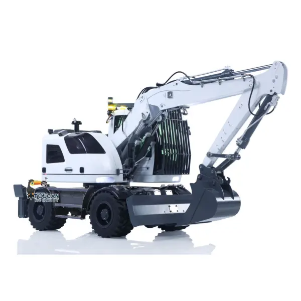 1:14 Metal RC Hydraulic Wheeled Excavator LR914 4*4 3-arms Digger Engineering Vehicle RTR Axle Lock Upgrade Brushless Motor 8-ways Valve PL18EV Lite Radio Controller Light Sound