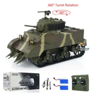 1/16 RC Tank US M5A1 Stuart VI Remote Control RTR Light Tank 360 Smoking Radio System Barrel Recoil Light Flash Two Battery
