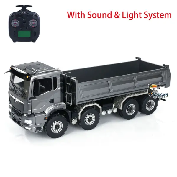 1:14 Scale Hydraulic 8x8 RC Tipper Truck Radio Control Dump Truck Metal Cabin Shell Differential Lock 2speed Sound Light Assembled Painted