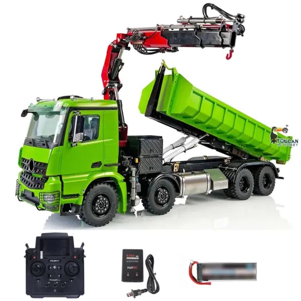 1/14 LESU 8x8 RC Metal Painted and Assembled Hydraulic Crane Dumper Tipper Truck RTR Electric Dump Car Servo Motor ESC