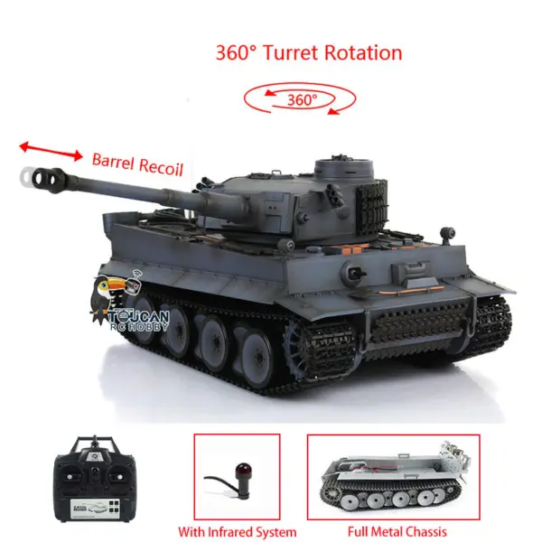 HengLong Factory 1/16 3818 German Tiger 1 Full Metal Chassis Plastic Upper Hull RTR RC Tank Speaker 360Degrees Turret Smoke Gearbox
