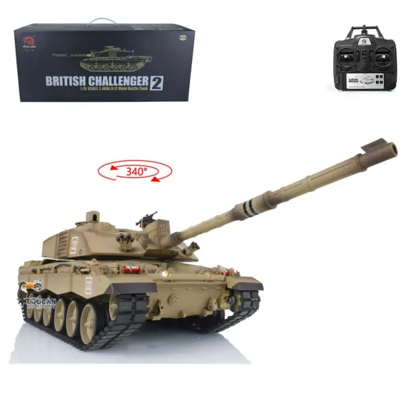 2.4G Henglong 1/16 Scale 7.0 Plastic Ver Challenger II RTR RC Tank Radio Control 3908 Yellow Tracked Driving Wheels