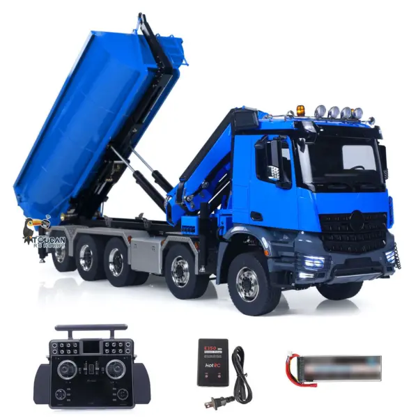 1/14 10x10 Radio Controlled Hydraulic Crane Dump Metal Lorry Car Rear Axle Steering 2mm Piping System Replaceable Bucket