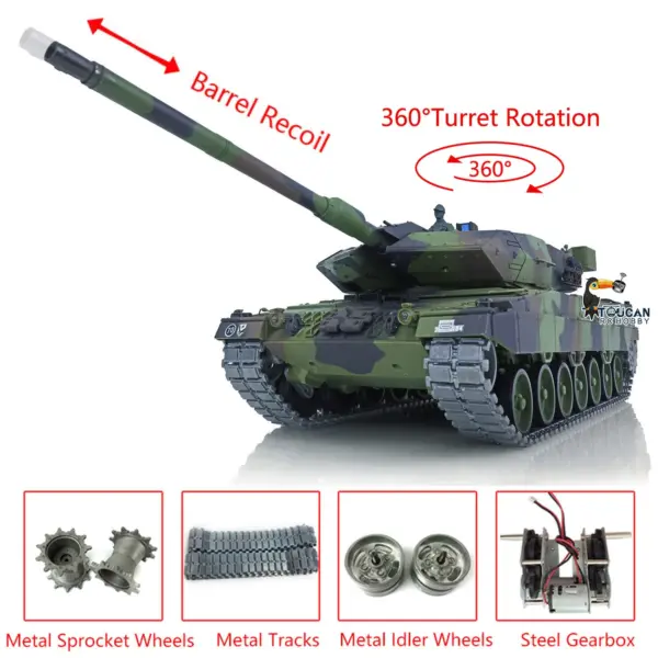Henglong 1/16 TK7.0 Edition Upgraded Leopard2A6 RC Tank 3889 W/ 360Degrees Rotating Turret Barrel Recoil Metal Driving Gearbox Tracks