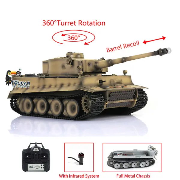 HengLong Factory 1/16 3818 German Tiger 1 Full Metal Chassis Plastic Upper Hull RTR RC Tank Speaker 360Degrees Turret Smoke Gearbox