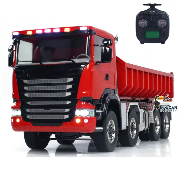 1/14 8x8 RC Hydraulic Full Dump Truck Roll On Off Dumper Trucks 3-speed Transmission Differential Lock Axles Motor Servo ESC