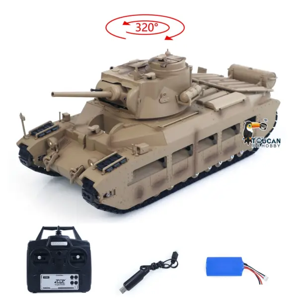 Tongde 1/16 Remote Control Military Tank Matilda III IV Turret Rotation 320 Degree IR Lights Sounds RC Electric Model Smoke Unit