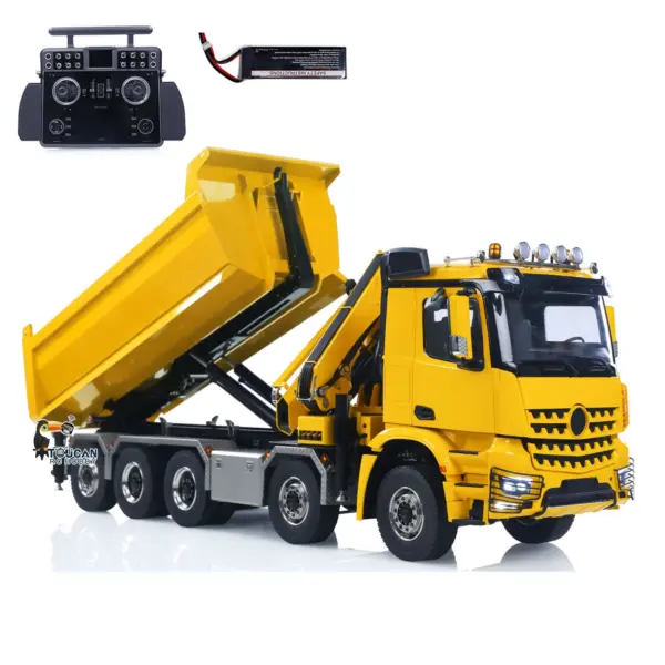 1:14 10*10 RC Hydraulic Crane Full Dump Metal Lorry Rear Axle Steering with U-shaped Short High Standard Bucket Timber Flatbed