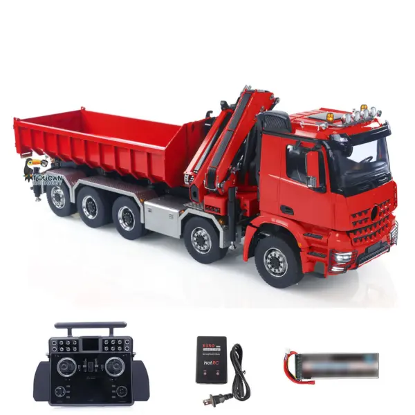 1/14 10x10 RC Hydraulic Crane Dump Truck Radio Control Full Dumper Lorry with U-shaped Short High Standard Bucket Timber Flatbed