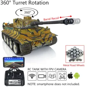 Henglong 1/16 TK7.0 German Tiger I RC Main Battle Tank 3818 Remote Control Customized Color Metal Barrel Gearbox Road Wheels FPV