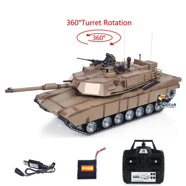1/16 RC Main Battle Tank Abrams M1A2 Metal Chassis Wheels Steel Gearbox Turret 360 Rotation Barrel Recoil Elevation Battery