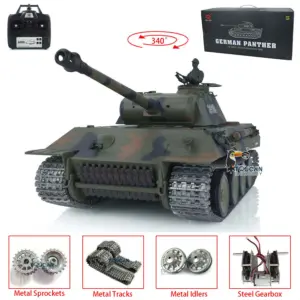 2.4G Henglong 1/16 7.0 3819 German Panther RTR RC Tank Radio Controlled Model W/ Sprocket Idler Wheels Infrared Receiver