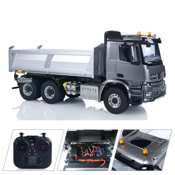 MD 1/14 6*6 Metal RC Hydraulic Dumper Truck 3348 2025Type 6WD Radio Controlled Tipper Lorry Car Model Metal Chassis 2Speed Gearbox Light Sound ESC Motor