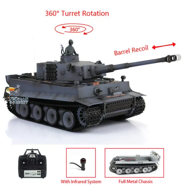 HengLong Factory 1/16 3818 German Tiger 1 Full Metal Chassis Plastic Upper Hull RTR RC Tank Speaker 360Degrees Turret Smoke Gearbox