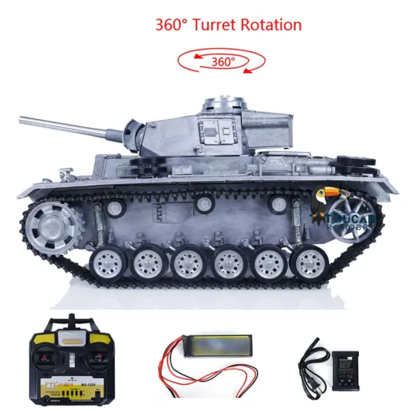 Mato 100% Metal 1/16 German Panzer III BB Shooting RTR Radio Control Tank Ready-To-Run 1223 2.4G Main Board Charger Receiver 360Degrees