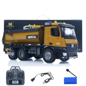HUINA 1/14 Electric RC Dump Truck 573 Remote Control Tipper Model Vehicle Flowing Water Light Sound Effect 2.4G Radio Battery