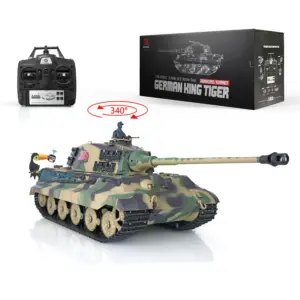 Henglong 1/16 Scale 7.0 German King Tiger RTR RC Tank Model 3888A 340 Degree Turret Smoke Gearbox Plastic Tracks Wheels