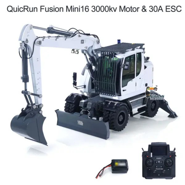 1:14 Metal RC Hydraulic Wheeled Excavator LR914 4*4 3-arms Digger Engineering Vehicle RTR Axle Lock Upgrade Brushless Motor 8-ways Valve PL18EV Lite Radio Controller Light Sound