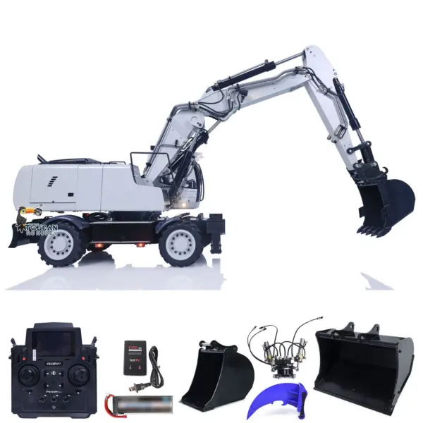 1/14 3-arms RC Hydraulic Excavator R946 Wheeled Metal Remote Control Digger Hobby Model Grab Ripper Tiltable Clamshell Bucket