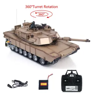 1/16 RC Main Battle Tank Abrams M1A2 Metal Chassis Wheels Steel Gearbox Turret 360 Rotation Barrel Recoil Elevation Battery