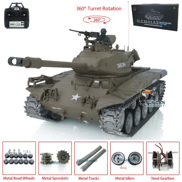 Henglong 1/16 7.0 Customized Walker Bulldog RTR RC Tank 3839 Remote Controlled Model Smoking 360 Degree Full Metal Road Wheels