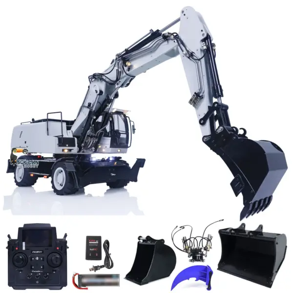 1/14 3-arms RC Hydraulic Excavator R946 Wheeled Metal Remote Control Digger Hobby Model Grab Ripper Tiltable Clamshell Bucket