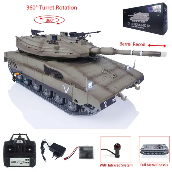 IDF Merkava MK IV 3958 with Full Metal for Heng Long 1/16 RC Battle Tank Vehicle lnfrared Fighting Laser Aming Lights