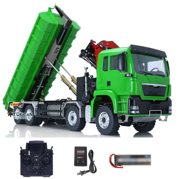 LESU 1/14 8*8 Hydraulic Metal Roll on/off Radio Control Truck Dumper RC Tipper Car Metal Crane Chassis Light Sound PL18EV Battery