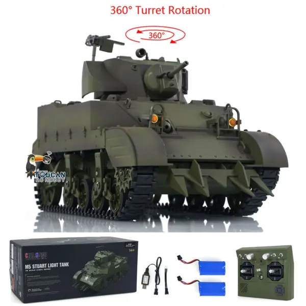1/16 RC Tank US M5A1 Stuart VI Remote Control RTR Light Tank 360 Smoking Radio System Barrel Recoil Light Flash Two Battery