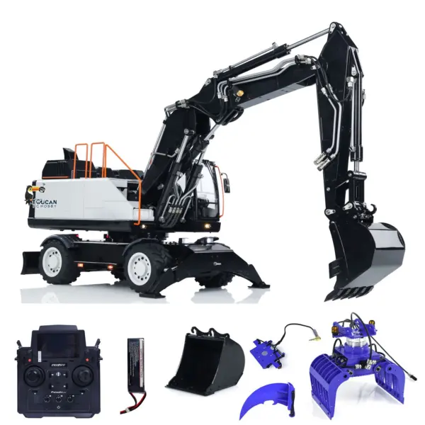 EC380 1/14 RC Hydraulic Excavator Wheeled Construction Vehicle 3-arm Remote Control Diggers Model Grab Tiltable Clamshell Bucket