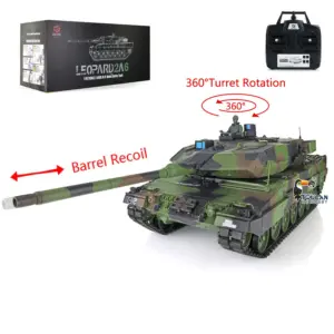 1/16 Heng Long TK7.0 Leopard2A6 RC Main Battle Tank 3889 W/ 360Degrees Rotating Turret Barrel Recoil Airsoft BBs Smoke Light Sound