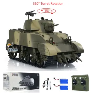 1/16 RC Tank US M5A1 Stuart VI Remote Control RTR Light Tank 360 Smoking Radio System Barrel Recoil Light Flash Two Battery