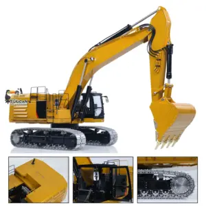 LESU 1/14 Metal RC Excavator 374F Remote Control Hydraulic Digger Model Construction Vehicle Protective Fences Hydraulic Quick Coupler Bucket Trailer Crusher Hammer DIY Parts Lights Motor