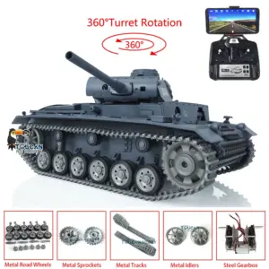 Henglong 1/16 RTR RC Tank 3848 7.0 Customized Panzer III L w/ 360Degrees Rotating Turret FPV Metal Tracks Road Wheels Smoking Gearbox