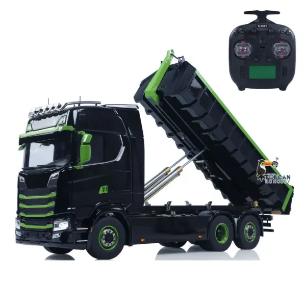 1/14 6x6 Metal Hydraulic RC Dumper Car 770S G66 Radio Control Roll Off Full Dump Truck Standard Bucket Rear Axle Lifting 3-speed Transmission Light Sound FlySky ST8