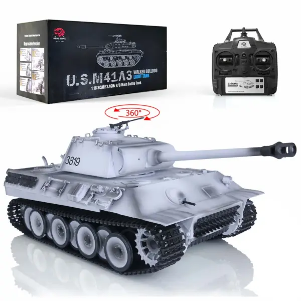 Henglong 1/16 7.0 Upgraded German Panther RTR RC Tank 3819 w/ FPV 360Degrees Rotating Turret Steel Gearbox Metal Tracks Engine Sound