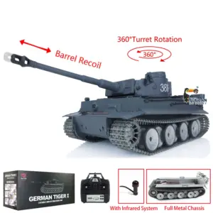 HengLong Factory 1/16 3818 German Tiger 1 Full Metal Chassis Plastic Upper Hull RTR RC Tank Speaker 360Degrees Turret Smoke Gearbox