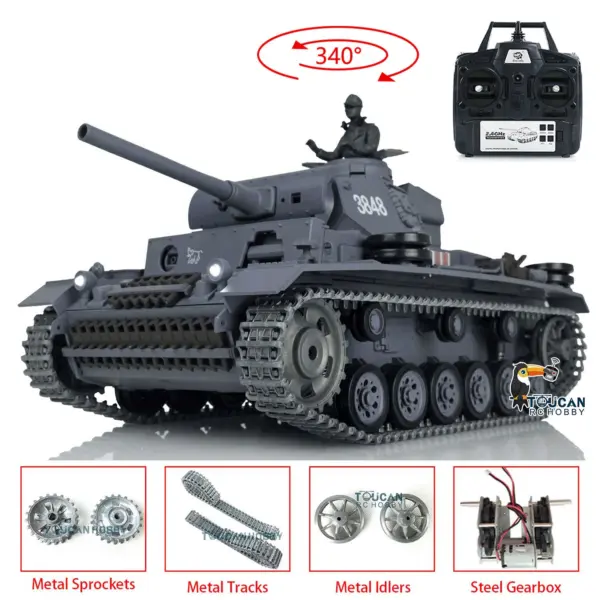 Henglong Upgraded German Tank 3848 RC Tank Panzer III L 7.0 1/16 W/ Metal Sprockets Idlers 2 Sounds for Radio Control Tank