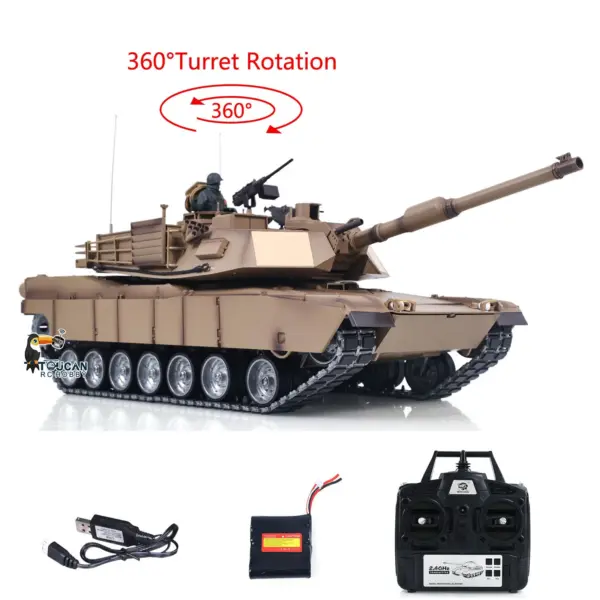 1/16 RC Main Battle Tank Abrams M1A2 Metal Chassis Wheels Steel Gearbox Turret 360 Rotation Barrel Recoil Elevation Battery
