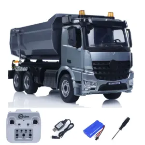 DoubleE 1/20 6X6 Metal RC Dump Truck E590 003 Electric Lifting Remote Control Tipper Car Model Metal Gears Sounds Lights Battery Motor Radio System RTR