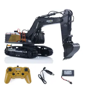 HUINA Toy 1/14 RC Tracked Excavator Car Ready To Run 592 Model Assembled Painted Gifts 2.4Ghz Radio Light Sound Tracks Battery