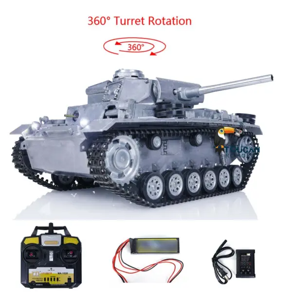 Mato 100% Metal 1/16 German Panzer III BB Shooting RTR Radio Control Tank Ready-To-Run 1223 2.4G Main Board Charger Receiver 360Degrees
