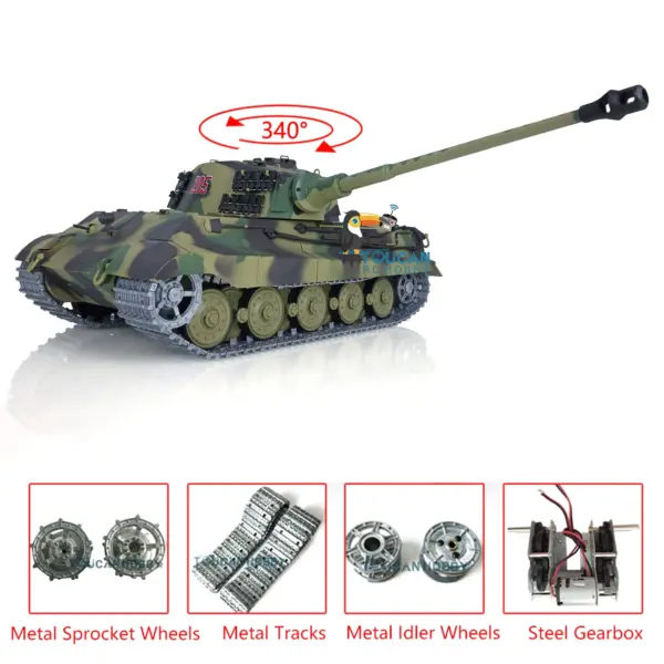 2.4Ghz Henglong 1:16 7.0 German King Tiger RTR RC Tank 3888A Model Metal Tracks 340 Degree Turret Steel Driving Gearbox