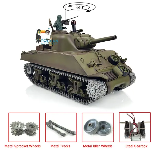 Henglong 1/16 Scale 7.0 Upgraded USA M4A3 Sherman RTR RC Tank 3898 Metal Tracks 340 Degree Turret 2.4Ghz Model