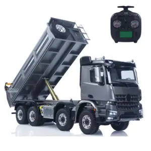 26.4 Inches Metal Chasiss 1/14 RC Hydraulic Dump Truck 2Speed Remote Control Tipper 3363 Axle Locks Flowing Water Light Optional Battery&Charger