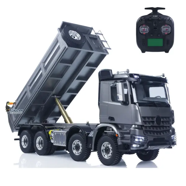 26.4 Inches Metal Chasiss 1/14 RC Hydraulic Dump Truck 2Speed Remote Control Tipper 3363 Axle Locks Flowing Water Light Optional Battery&Charger