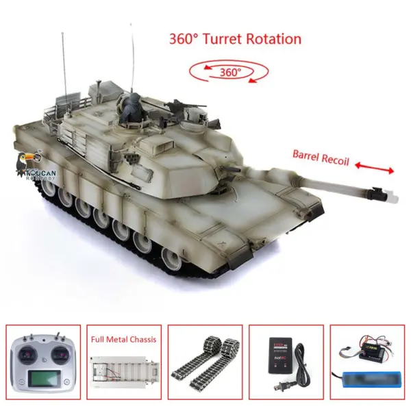 Heng Long 1/16 RTR RC Tank 3918 M1A2 Abrams Full Metal Painted Chassis TK16 Mainboard IR Ver Smoke Upper Hull FS I6S 360 Turret