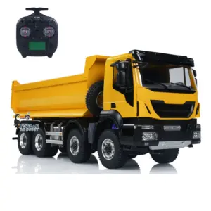 1/14 8x8 Hydraulic RC Dump Truck Metal Remote Control Tipper Car Assembled and Painted Sound Light 67x18.5x25cm