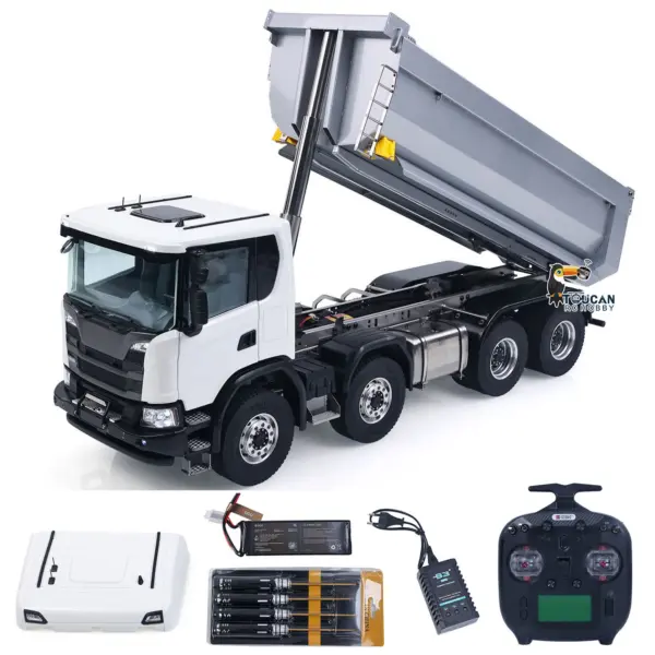 Double E 1/14 8X8 Remote Control Hydraulic Dump Truck 2Speed RC Model Tipper Metal Chassis Differential Lock FLYSKY ST8 Radio
