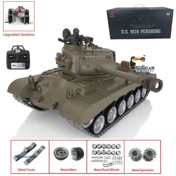Henglong 1/16 7.0 Customized M26 Pershing RTR RC Tank 3838 w/ 360Degrees Rotating Turret Metal Tracks Idler Sproket Road Wheels Smoking